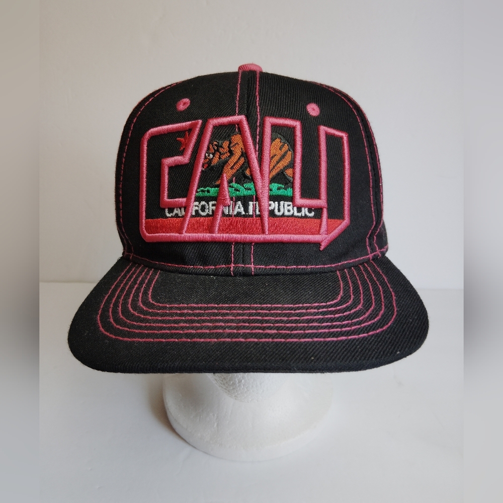 Bullbot California Republic Black Pink Embroidered Snapback Hat Cap OS